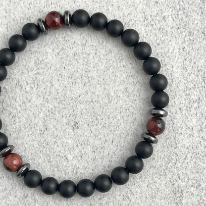 Matte Onyx, Red Tiger Eye, with Hematite Bracelet