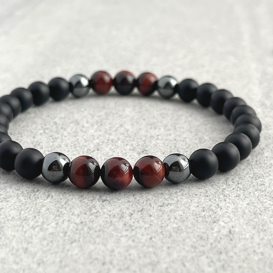 matte onyx and red tiger eye beaded bracelet for men