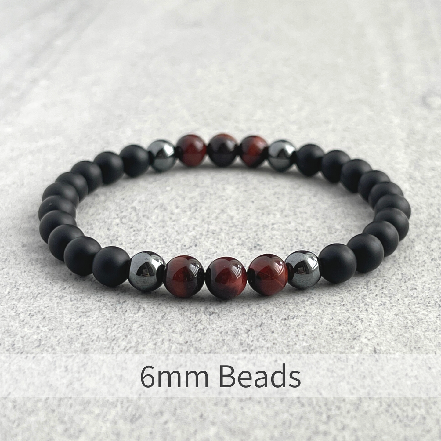 Matte Onyx, Hematite and Red Tiger Eye Beaded Bracelet