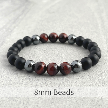 Matte Onyx, Hematite and Red Tiger Eye Beaded Bracelet