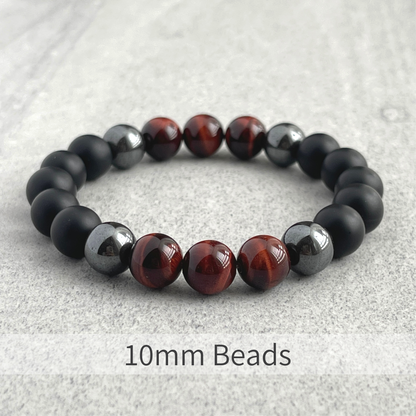 Matte Onyx, Hematite and Red Tiger Eye Beaded Bracelet