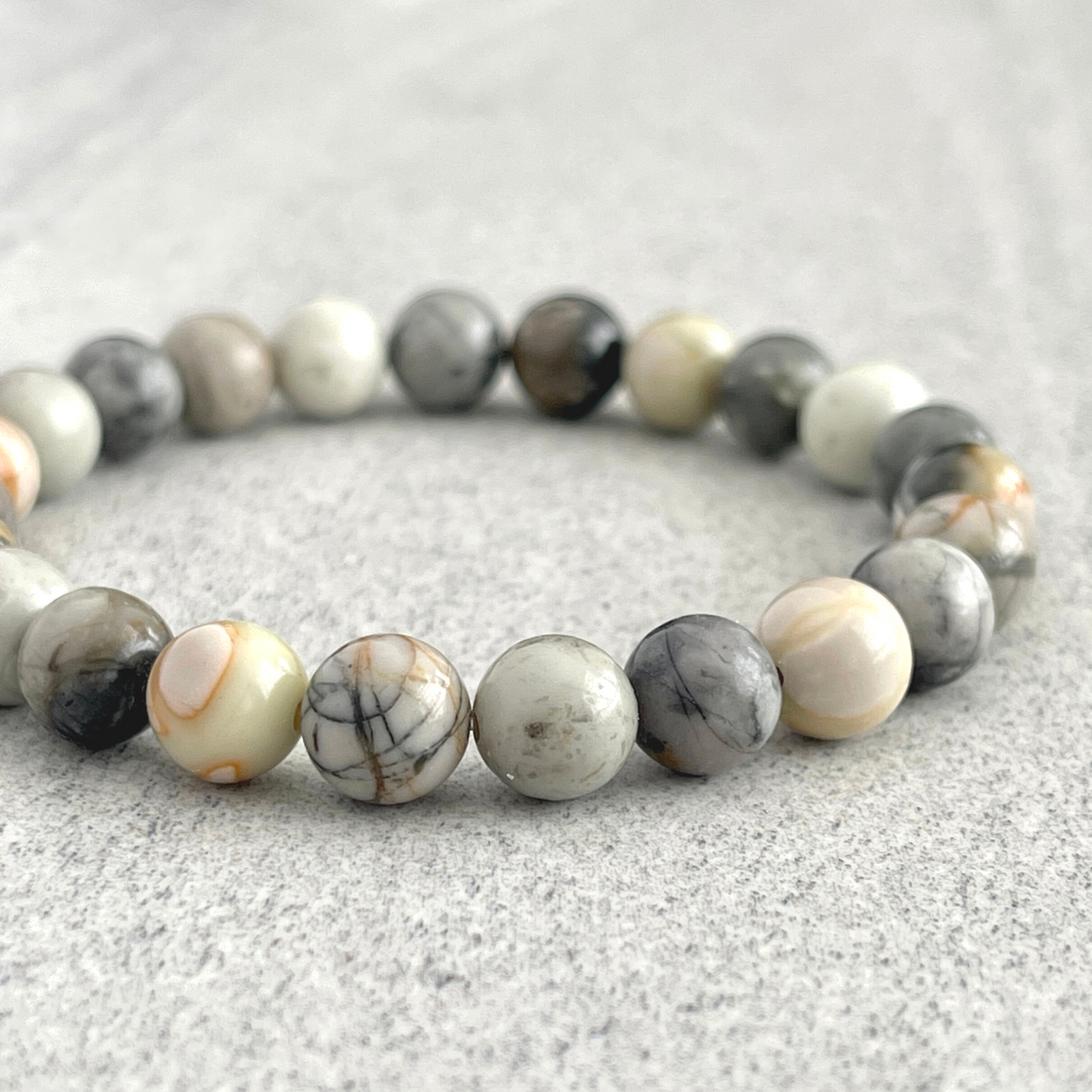 silver picasso jasper beaded bracelet for men