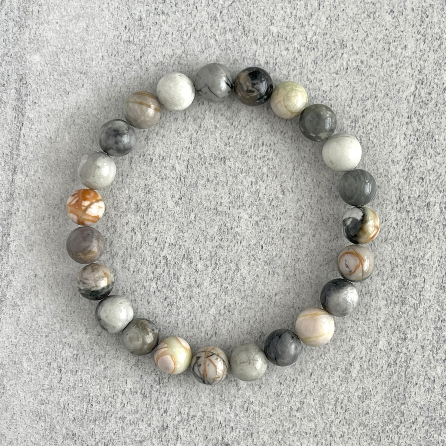 Silver Picasso Jasper Beaded Stretch Bracelet