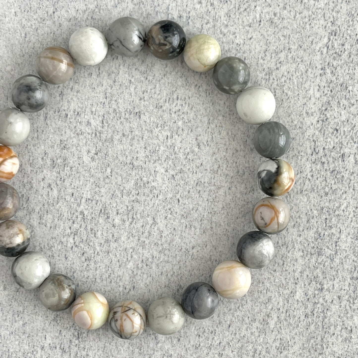 Silver Picasso Jasper Beaded Stretch Bracelet