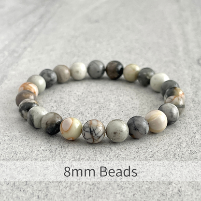 Silver Picasso Jasper Beaded Stretch Bracelet