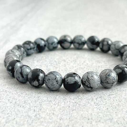 snowflake obsidian beaded bracelet for men