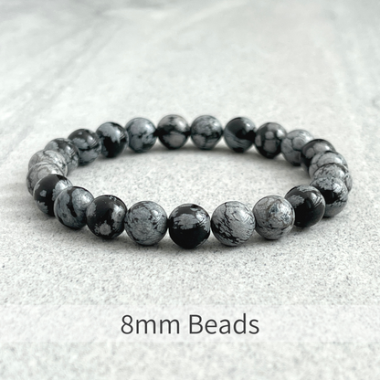 Elegant Snowflake Obsidian Beaded Stretch Bracelet