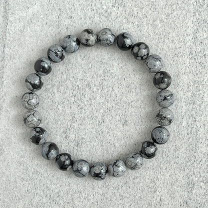 Snowflake Obsidian Beaded Stretch Bracelet Jewelry