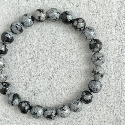 Snowflake Obsidian Beaded Stretch Bracelet for Special Occasions