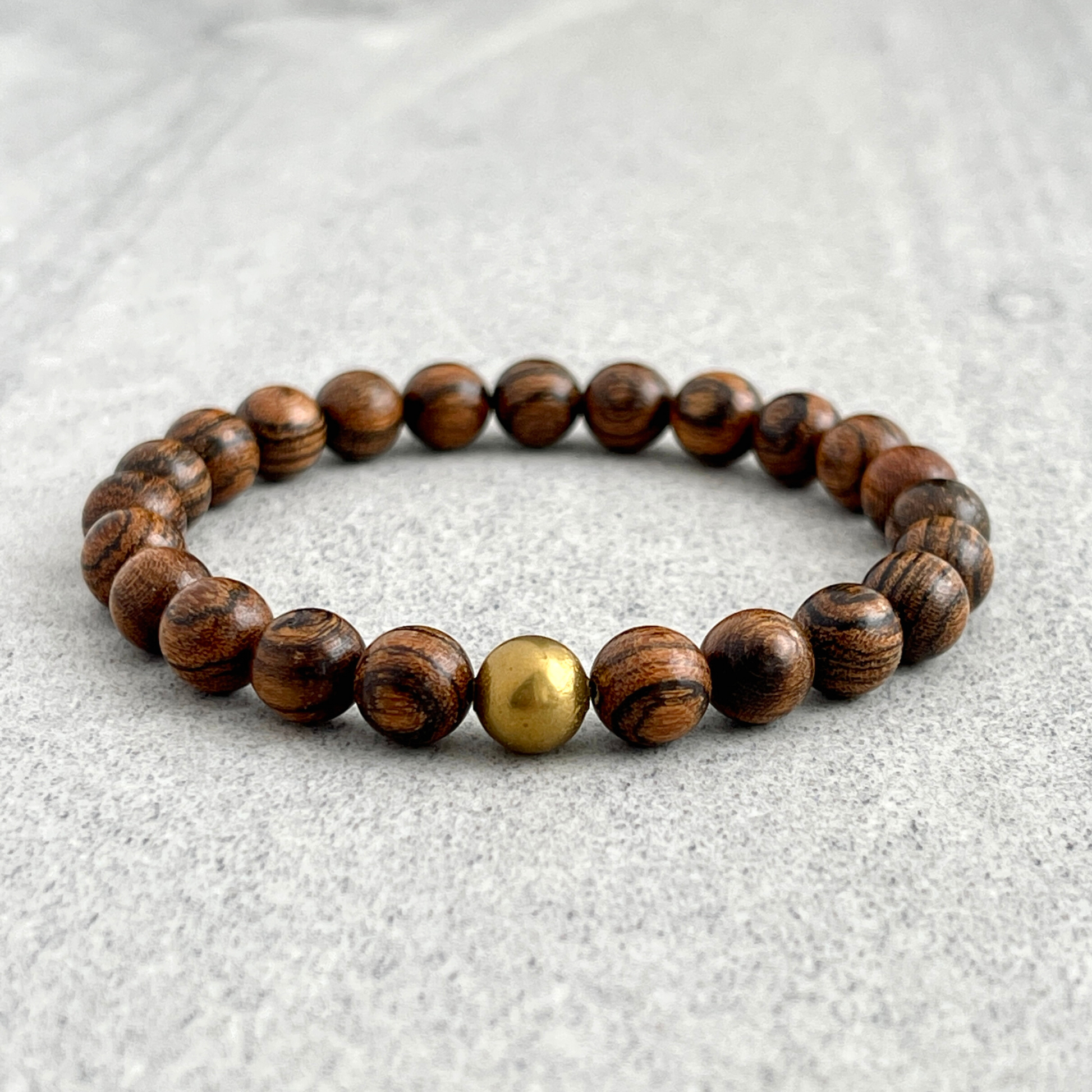 tiger skin sandalwood and brass beaded bracelet for men