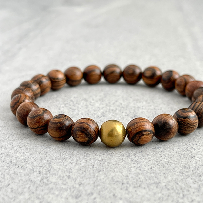 Tiger Skin Sandalwood Beaded Bracelet with Brass Bead