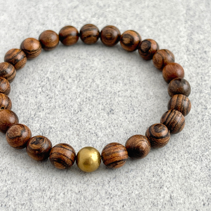 Tiger Skin Sandalwood Beaded Bracelet with Brass Bead