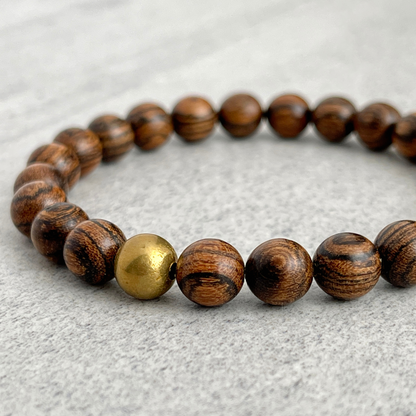 Tiger Skin Sandalwood Beaded Bracelet with Brass Bead