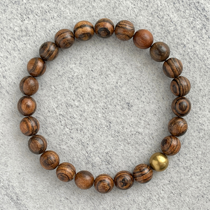 Tiger Skin Sandalwood Beaded Bracelet with Brass Bead