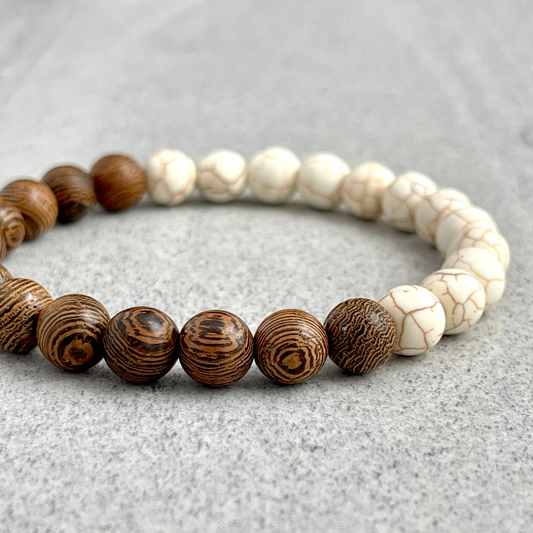 wenge wood and magnesite beaded bracelet for men