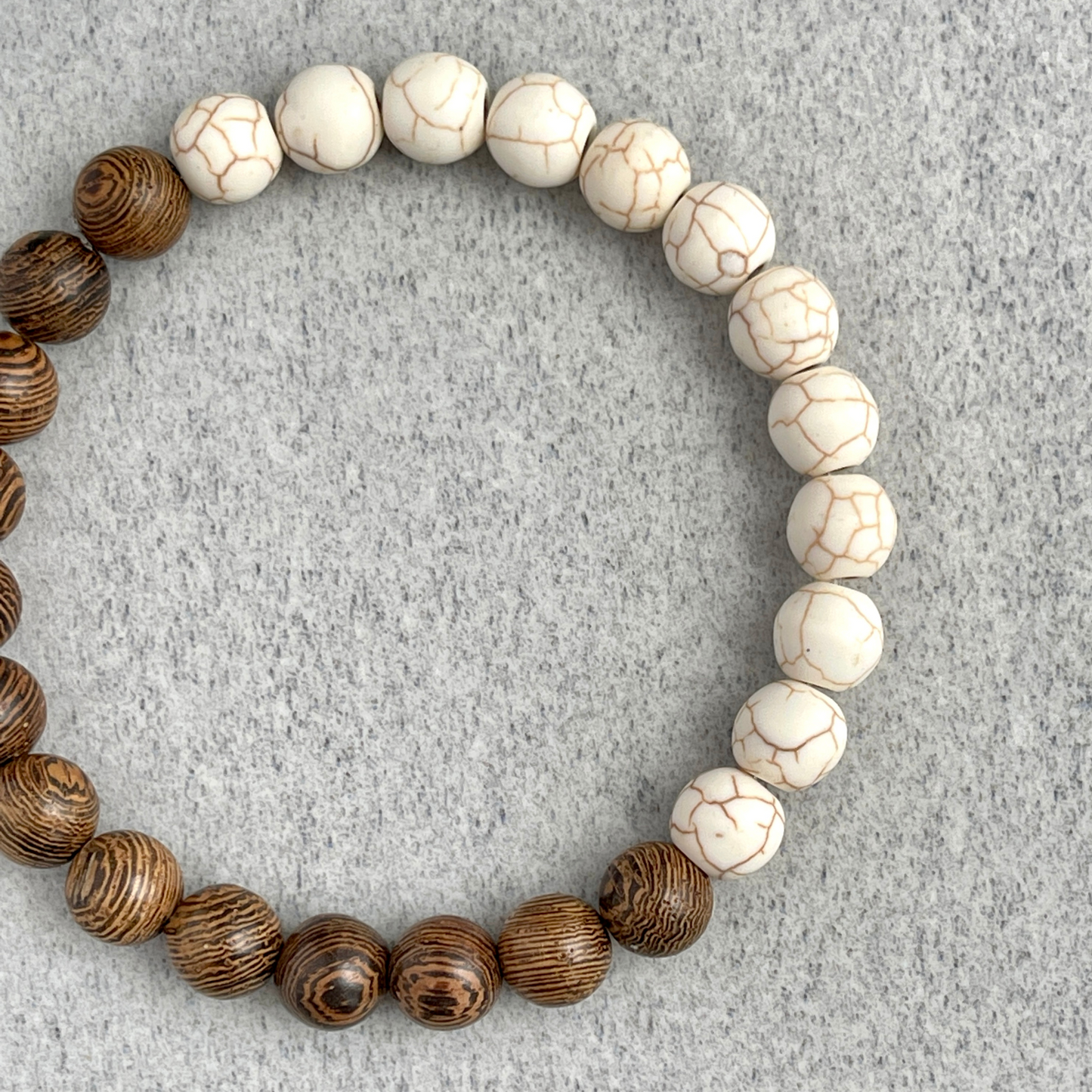 Half & Half Matte Magnesite & Wenge Wood Beaded Stretch Bracelet