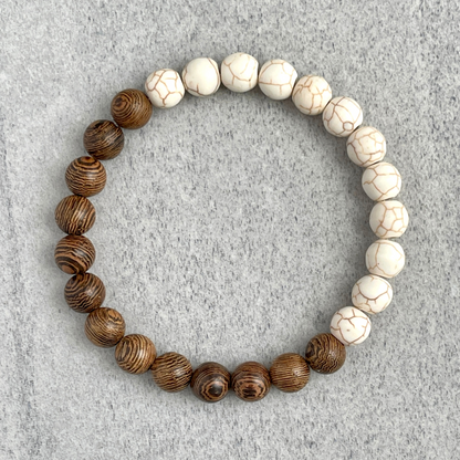 Half & Half Matte Magnesite & Wenge Wood Beaded Stretch Bracelet