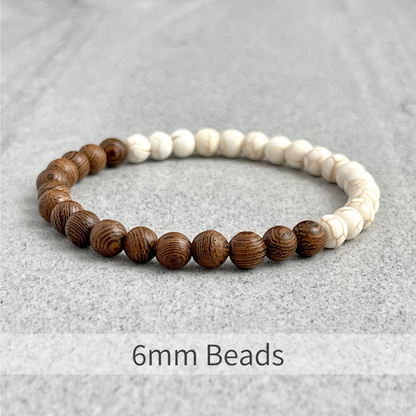 Half & Half Matte Magnesite & Wenge Wood Beaded Stretch Bracelet