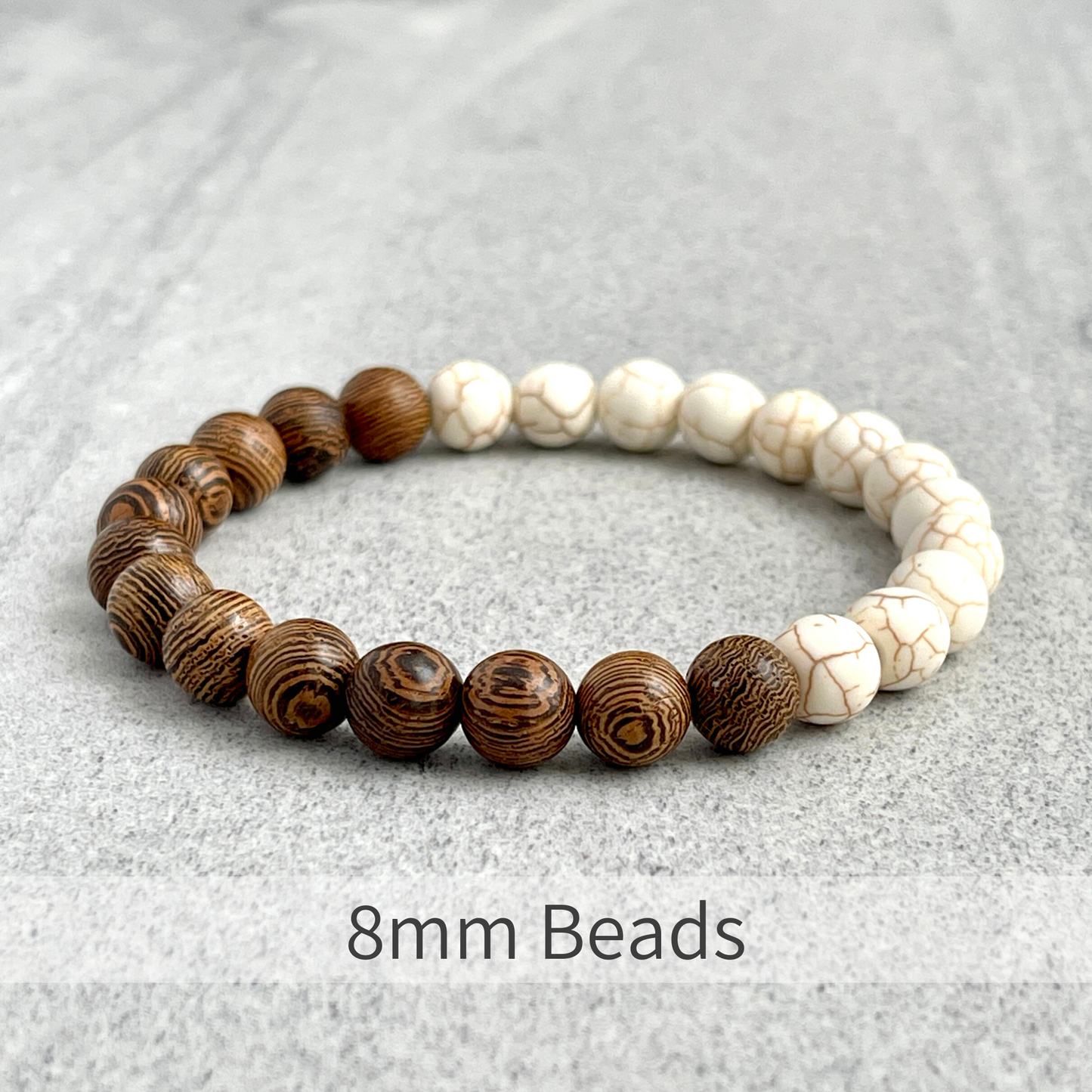 Half & Half Matte Magnesite & Wenge Wood Beaded Stretch Bracelet