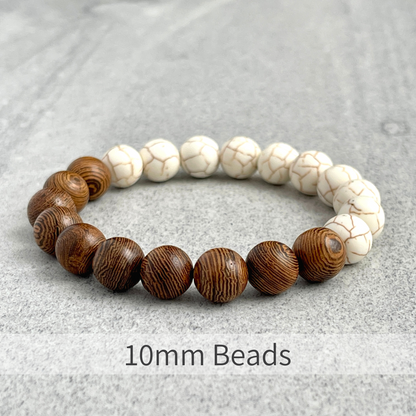 Half & Half Matte Magnesite & Wenge Wood Beaded Stretch Bracelet