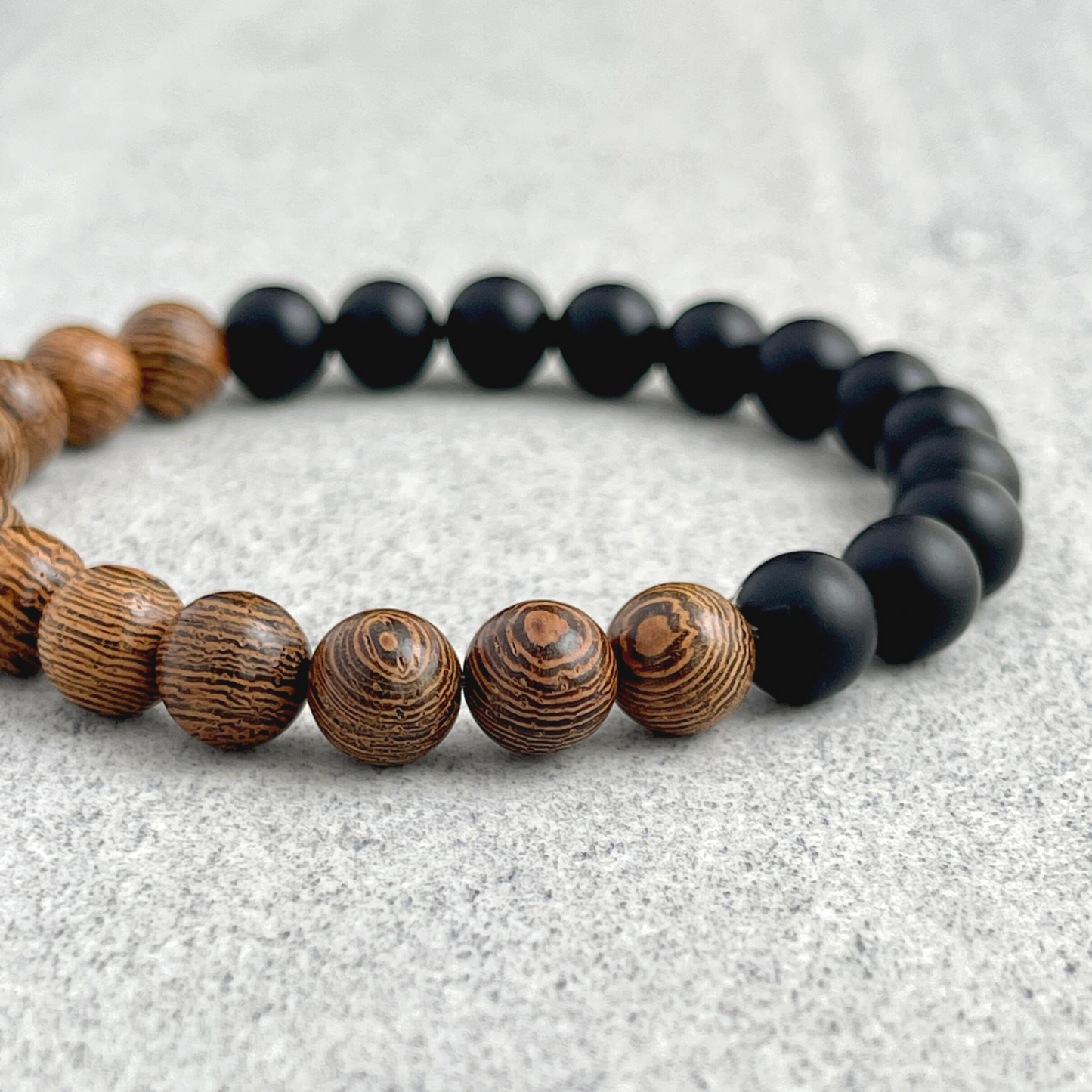 wenge wood and matte onyx beaded bracelet for men