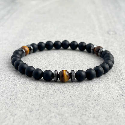 Matte Onyx, Yellow Tiger Eye, with Hematite Bracelet