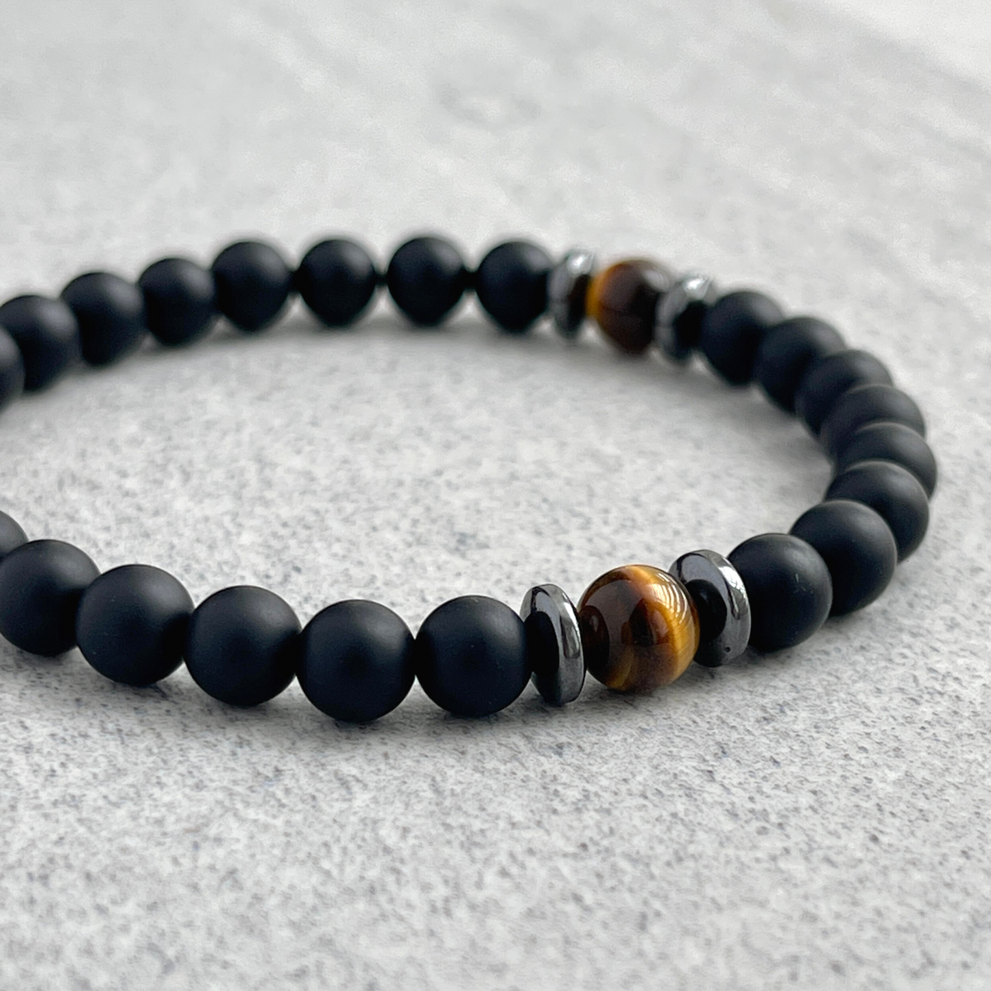 Matte Onyx, Yellow Tiger Eye, with Hematite Bracelet