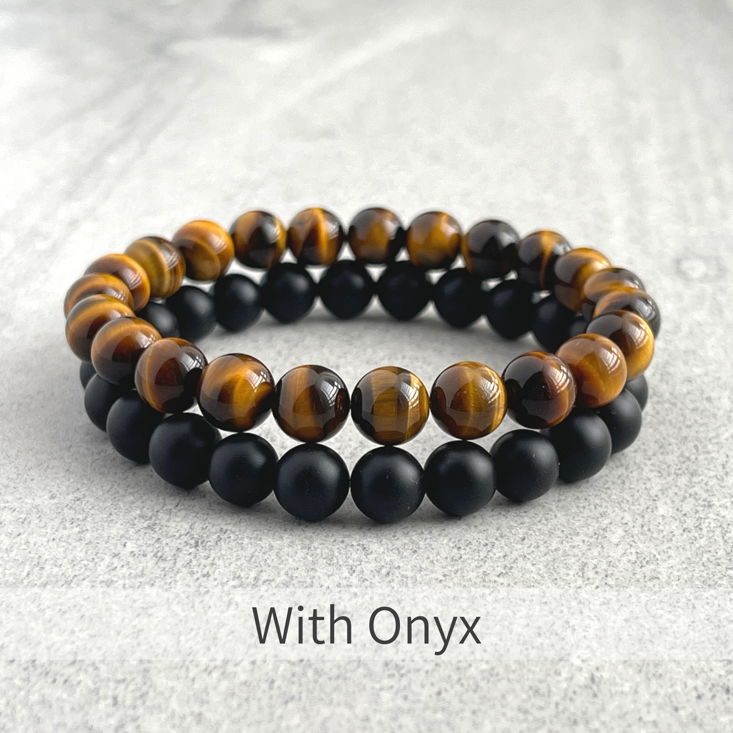 Yellow Tiger Eye, Lava or Matte Onyx, Gemstone Beaded Stretch Bracelet