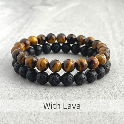 Yellow Tiger Eye, Lava or Matte Onyx, Gemstone Beaded Stretch Bracelet