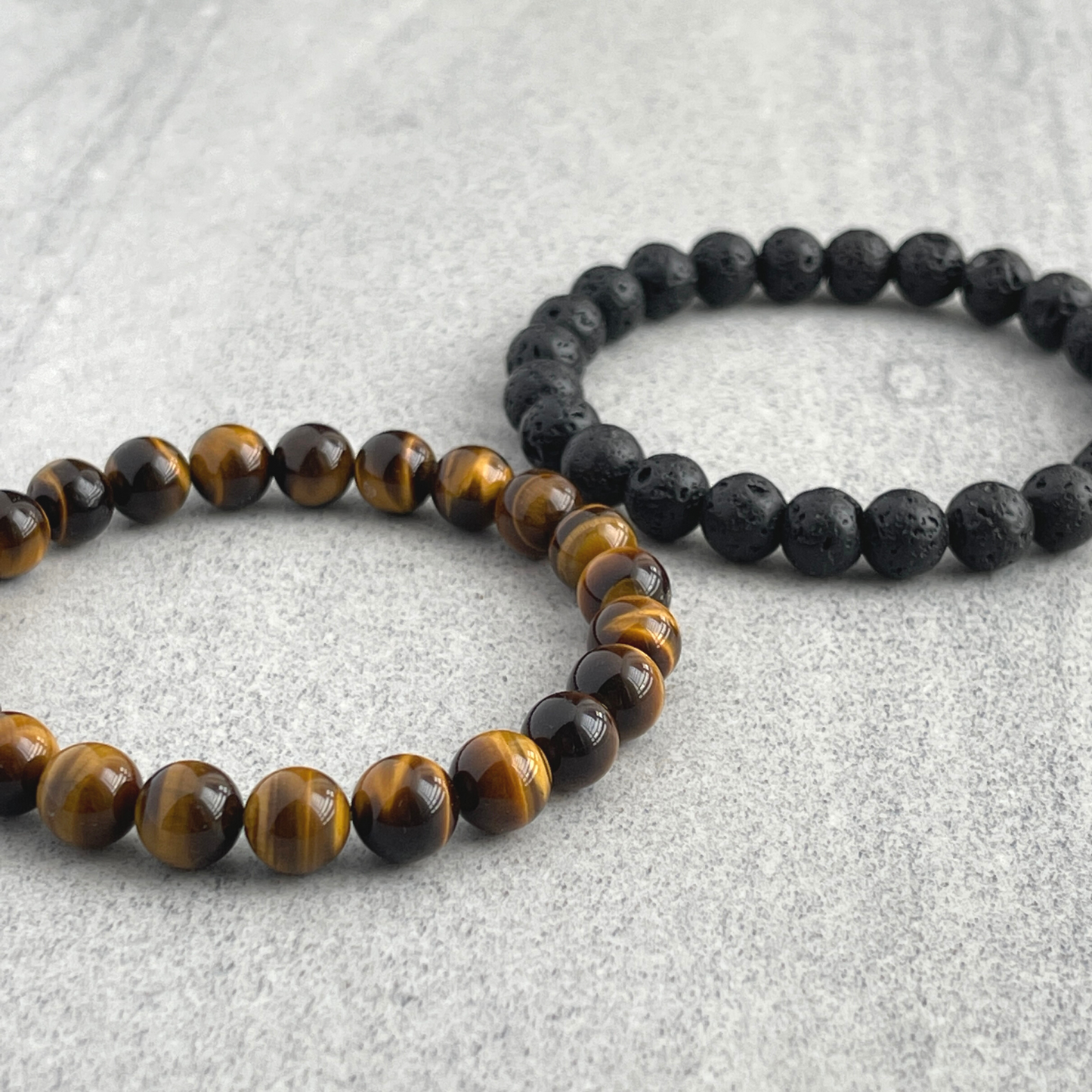 Yellow Tiger Eye, Lava or Matte Onyx, Gemstone Beaded Stretch Bracelet