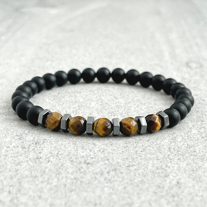 Matte Onyx with Faceted Yellow Tiger Eye and Hematite