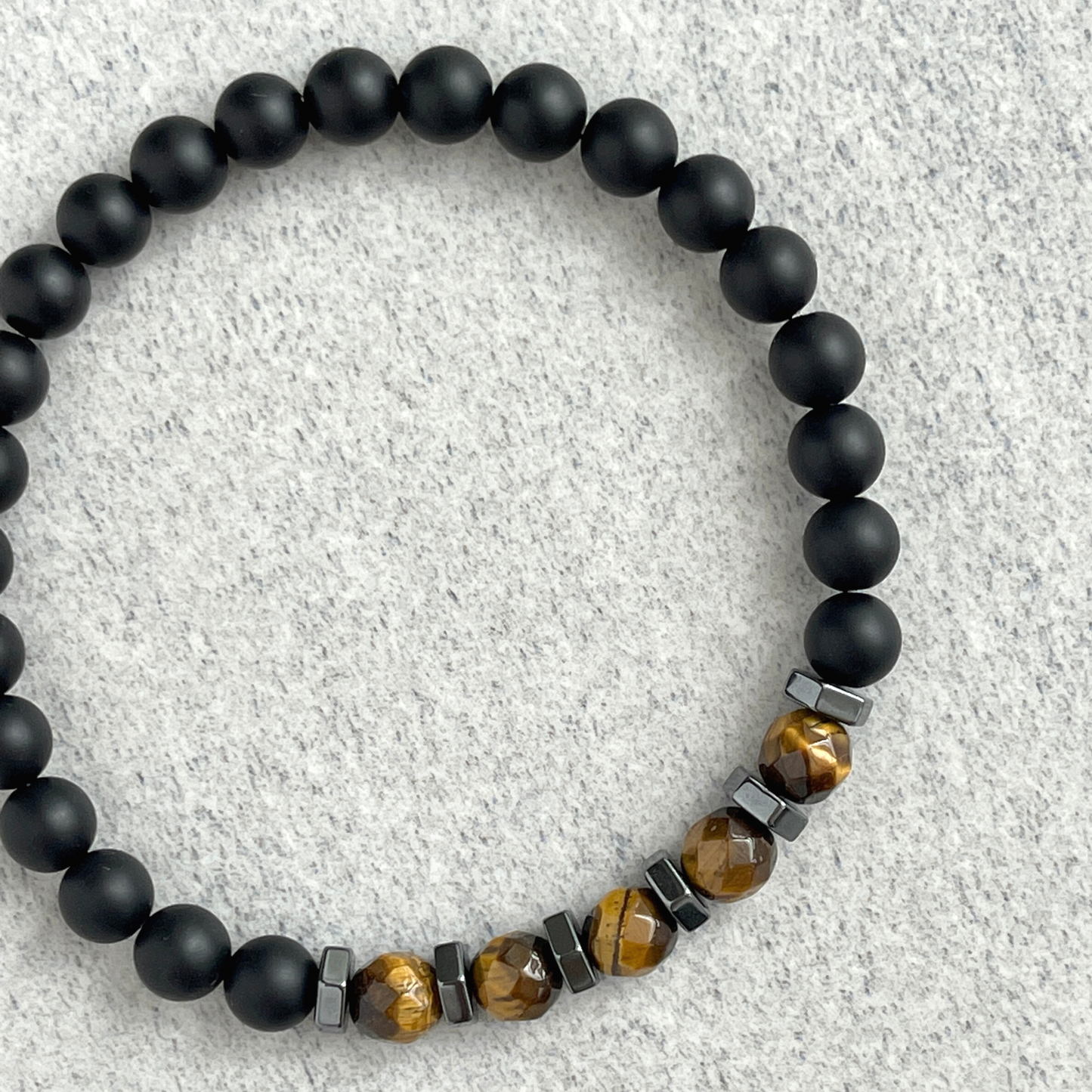 Matte Onyx with Faceted Yellow Tiger Eye and Hematite