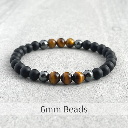 Matte Onyx, Hematite and Yellow Tiger Eye Beaded Bracelet