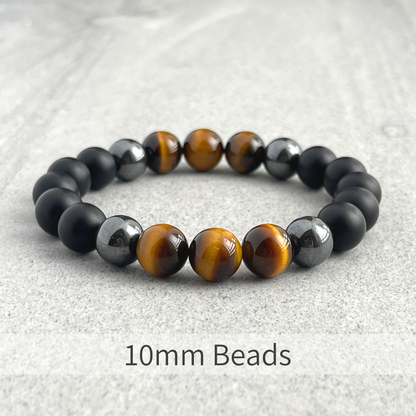 Matte Onyx, Hematite and Yellow Tiger Eye Beaded Bracelet