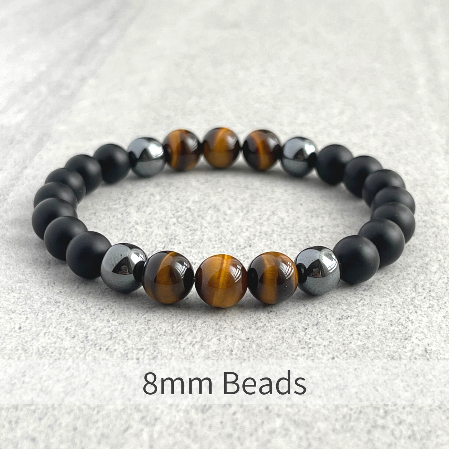 Matte Onyx, Hematite and Yellow Tiger Eye Beaded Bracelet