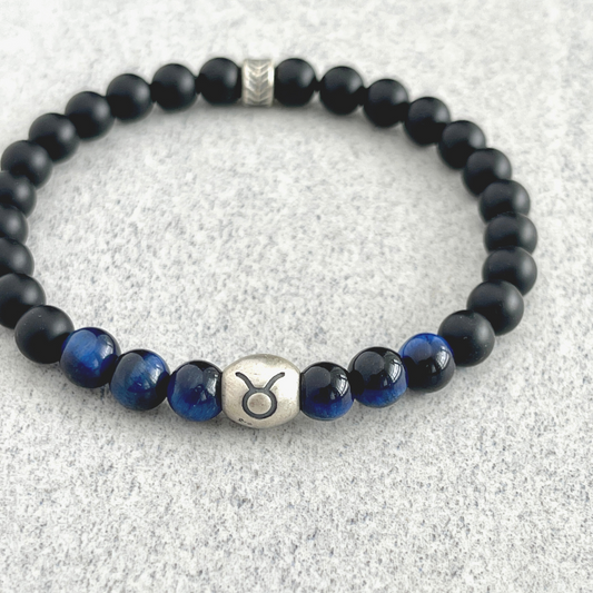 matte onyx and blue tiger eye zodiac beaded bracelet for men