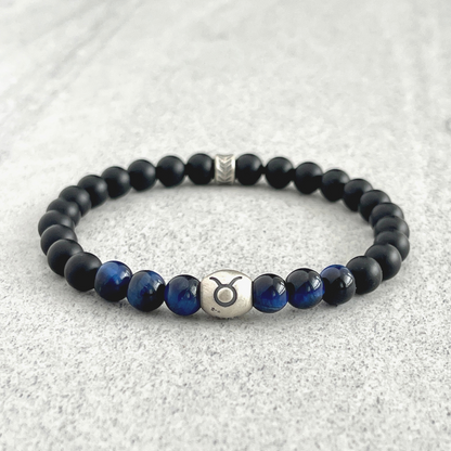 Matte Onyx & Blue Tiger Eye Zodiac Bracelet