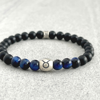 Matte Onyx & Blue Tiger Eye Zodiac Bracelet