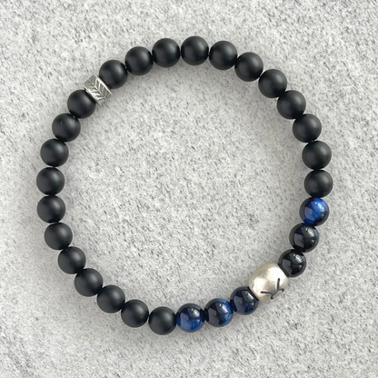 Matte Onyx & Blue Tiger Eye Zodiac Bracelet